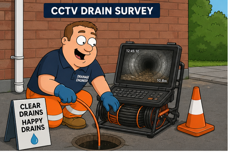 Illustration of CCTV drain survey equipment