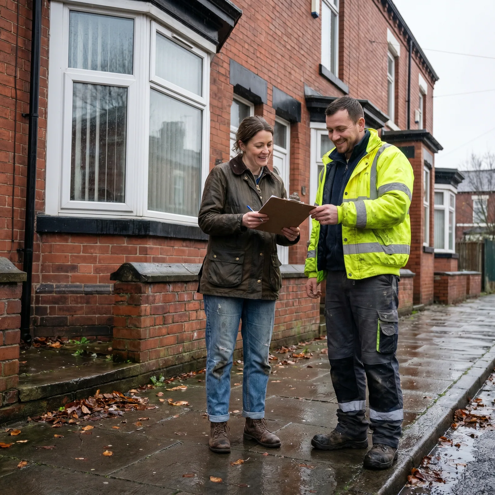 Drainage engineer explaining the next steps to a homeowner
