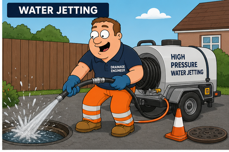 Illustration of high pressure drain jetting
